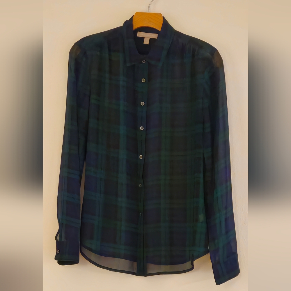 Banana Republic Navy and Forest Plaid Shirt